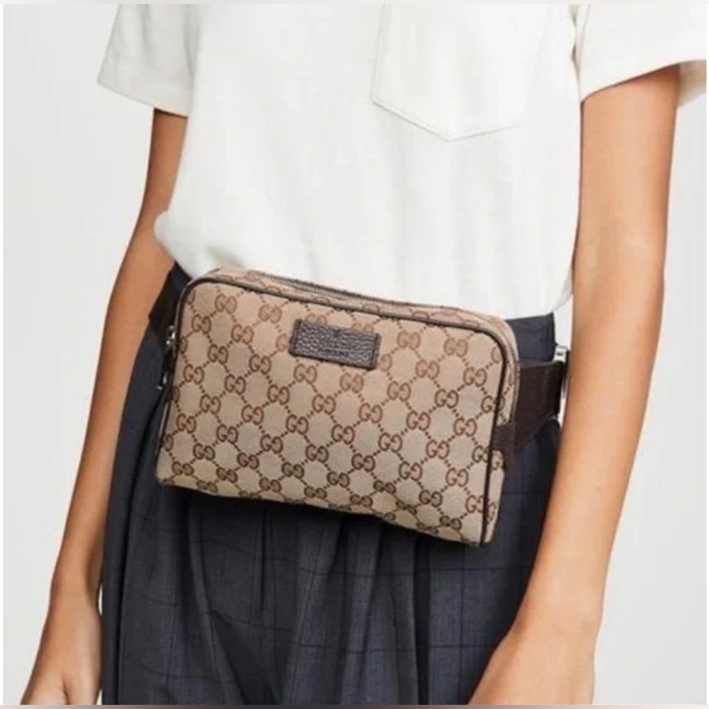 Gucci Beige/Ebony GG Canvas Belt Bag/Crossbody Bag Unisex - Picture 2 of 13